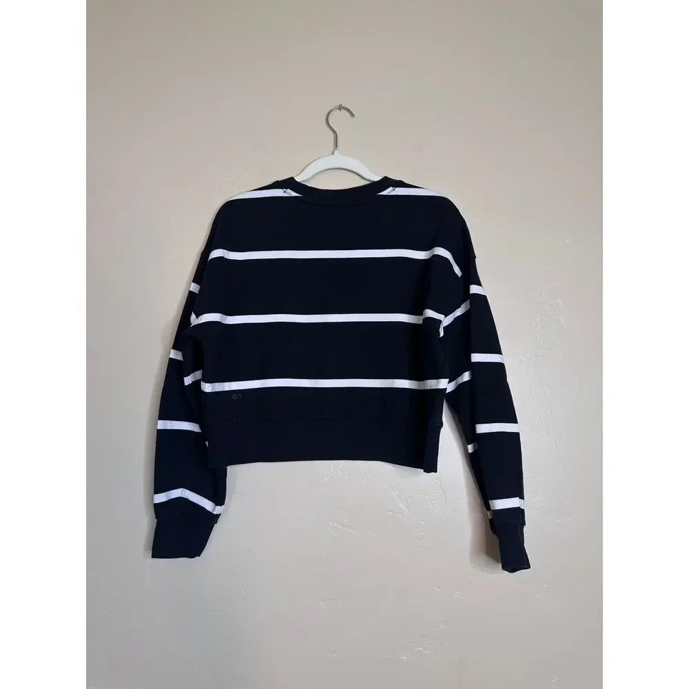 Lululemon Perfectly Oversized Cropped Crew Striped Black/White 4